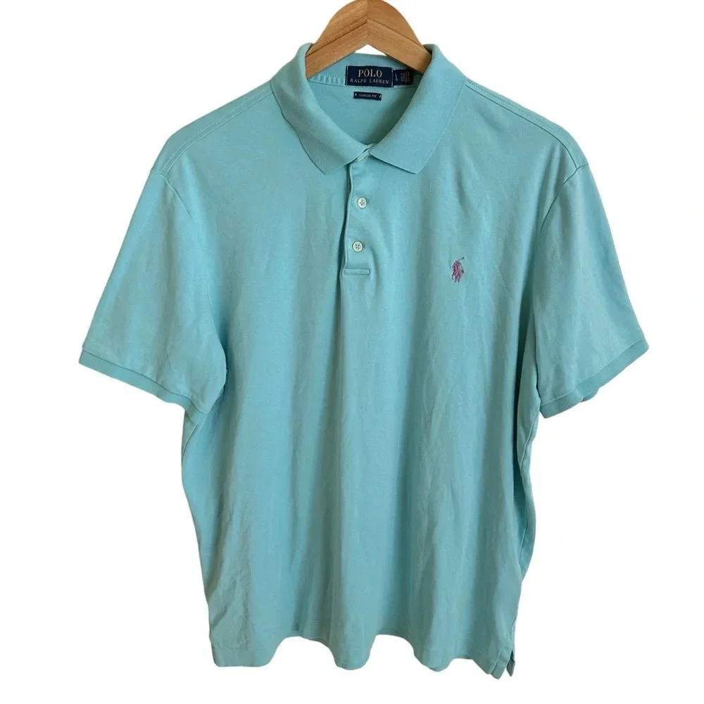 Polo Ralph Lauren Men’s Large Aqua‎ 100% Cotton Polo Shirt Casual